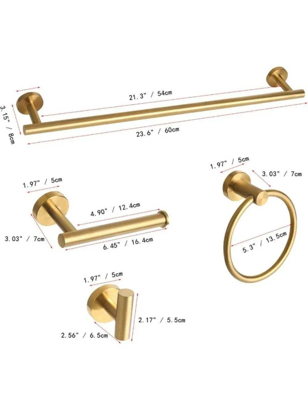 5-Piece Brushed Gold Bathroom Accessories Set - Towel Bar, Toilet Paper Holder
